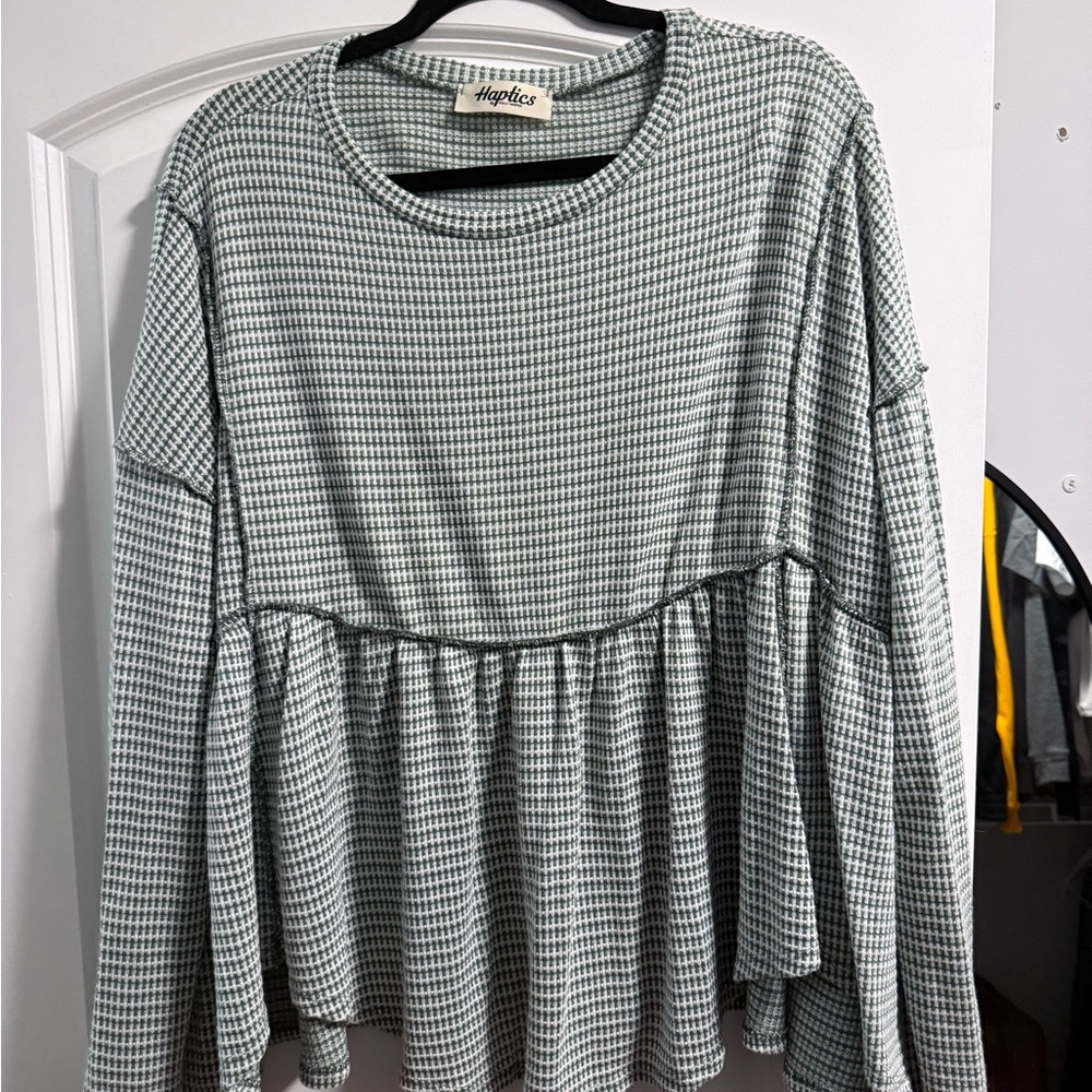 Hapilos Green Houndstooth Women's Blouse